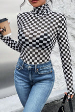 Load image into Gallery viewer, Checkered Printed Long Sleeve High Neck Bodysuit
