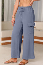 Load image into Gallery viewer, Drawstring Frilled Waist Wide Leg Utility Trousers
