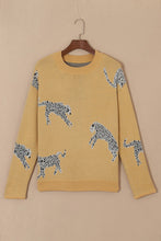 Load image into Gallery viewer, Fuzzy Cheetah Accent Round Neck Sweater
