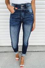 Load image into Gallery viewer, Vintage Washed Two-button High Waist Skinny Jeans
