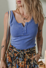 Load image into Gallery viewer, Blue Mineral Wash Ribbed Notch Neck Tank Top
