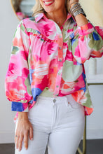 Load image into Gallery viewer, Abstract Printed Lantern Sleeve Frilled Button Front Collared Shirt
