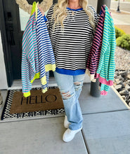 Load image into Gallery viewer, Stripe Oversized Contrast Trim Pullover Sweatshirt
