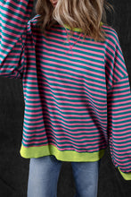 Load image into Gallery viewer, Stripe Oversized Contrast Trim Pullover Sweatshirt
