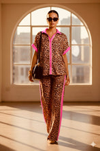 Load image into Gallery viewer, Contrast Trim Leopard Top and Pant Set
