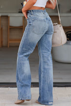 Load image into Gallery viewer, Blue High Rise Distressed Straight Leg Jeans
