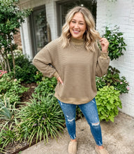 Load image into Gallery viewer, Stripe Ribbed Color Block Mock Neck Oversized Sweatshirt
