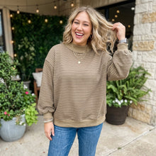 Load image into Gallery viewer, Stripe Ribbed Color Block Mock Neck Oversized Sweatshirt
