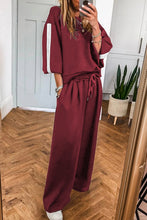 Load image into Gallery viewer, Varsity Striped 3/4 Sleeve Pullover Drawstring Sweatpants Set
