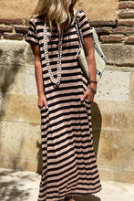 Load image into Gallery viewer, Stripe Casual Round Neck T-shirt Maxi Dress with Pockets
