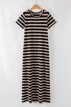 Load image into Gallery viewer, Stripe Casual Round Neck T-shirt Maxi Dress with Pockets
