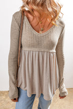 Load image into Gallery viewer, Textured Long Sleeve V Neck Babydoll Top
