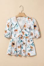 Load image into Gallery viewer, Floral Print Puff Sleeve V Neck Babydoll Blouse
