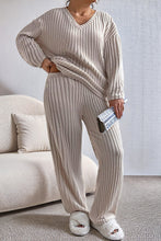 Load image into Gallery viewer, Plus Size Ribbed V Neck Pullover and Pants Set
