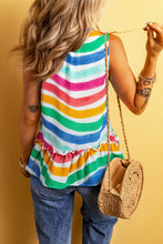 Load image into Gallery viewer, Colorful striped Ruffled Hem V Neck Tank Top
