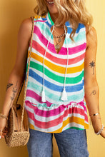 Load image into Gallery viewer, Colorful striped Ruffled Hem V Neck Tank Top
