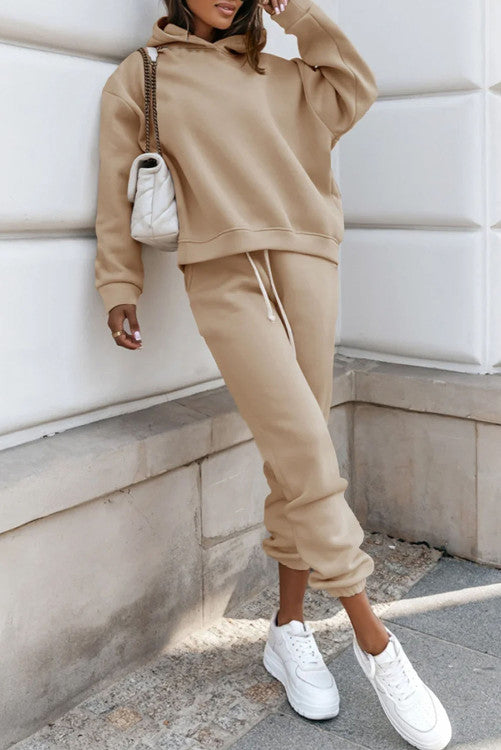 Khaki Chunky Two-piece Hooded Sweatsuit