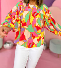 Load image into Gallery viewer, Abstract Print Puff Sleeve Blouse
