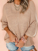 Load image into Gallery viewer, French Beige Contrast Striped 3/4 Sleeve Crew Neck Sweater
