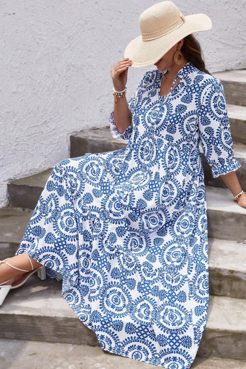 Geometric Print Plus Size Maxi Dress