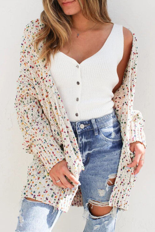 Multicolor Dotted Rib Knit Long Sleeve Cardigan