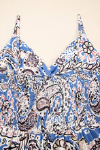 Load image into Gallery viewer, Blue Paisley Print Twist Detail Smocked Back Spaghetti Straps Long Dress
