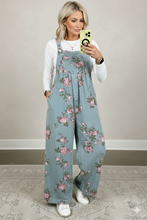 Load image into Gallery viewer, Floral Print Pleated High Waist Wide Leg Denim Jumpsuit
