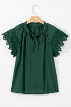 Load image into Gallery viewer, Eyelet Embroidered Sleeve Tie V Neck Blouse
