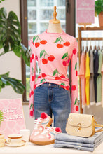Load image into Gallery viewer, Cherry Print Lettuce Trim Long Sleeve Mesh Top
