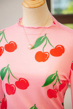 Load image into Gallery viewer, Cherry Print Lettuce Trim Long Sleeve Mesh Top
