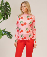 Load image into Gallery viewer, Cherry Print Lettuce Trim Long Sleeve Mesh Top
