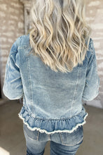 Load image into Gallery viewer, Ruffle Raw Hem Flap Pockets Denim Jacket
