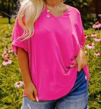 Load image into Gallery viewer, Seamed Back High Low Hem V Neck Cuffed Sleeve Plus Size Tee
