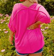 Load image into Gallery viewer, Seamed Back High Low Hem V Neck Cuffed Sleeve Plus Size Tee
