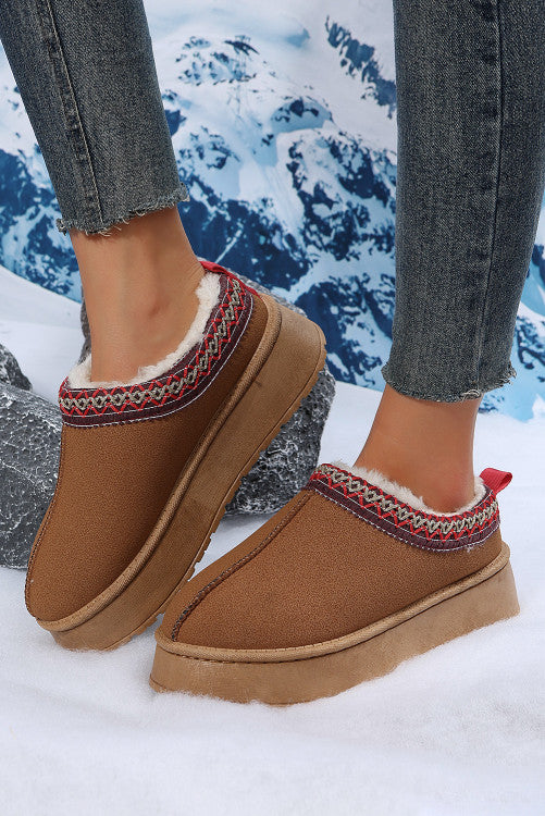 Suede Contrast Print Plush Lined Slipper booties