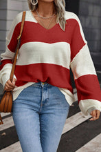 Load image into Gallery viewer, Stripe Loose Shoulder Bubble Sleeve Sweater
