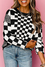 Load image into Gallery viewer, Checkered Print Drop Shoulder Round Neck Sweater
