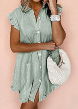 Load image into Gallery viewer, Stripe Frilled Sleeveless Collar Front Pocket Button Up Mini Dress
