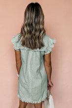 Load image into Gallery viewer, Stripe Frilled Sleeveless Collar Front Pocket Button Up Mini Dress
