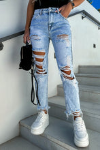 Load image into Gallery viewer, Acid Wash Distressed Slim Fit Jeans
