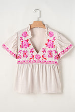 Load image into Gallery viewer, Floral Embroidered Short Sleeve Notched V Neck Blouse
