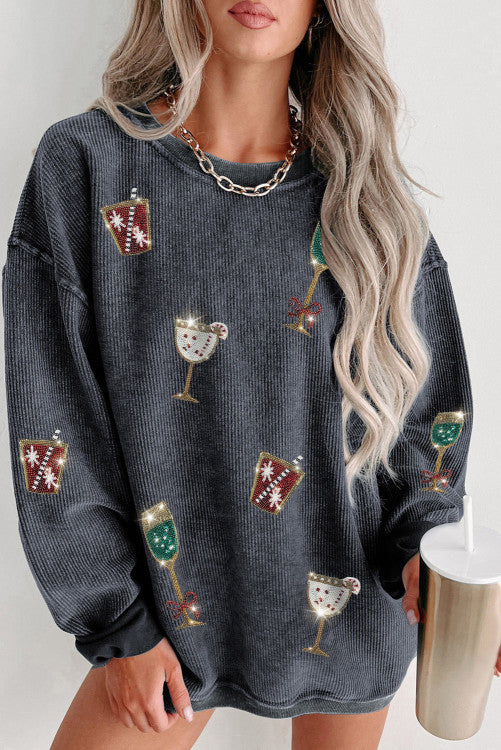 Holiday sequin Corded Sweatshirt