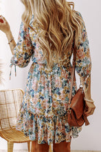 Load image into Gallery viewer, Floral 3/4 Sleeve V Neck High Waist Ruffled Dress
