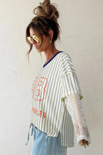 Load image into Gallery viewer, Stripe 88 LOS ANGEL Graphic Lace Patchwork Faux Two Piece V Neck Top
