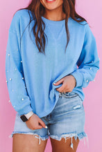 Load image into Gallery viewer, Pearl Sleeve Drop Shoulder Round Neck Pullover Sweatshirt
