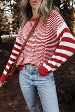 Load image into Gallery viewer, Stripe Geometric Textured Drop Shoulder Sweater
