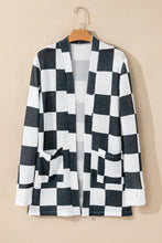 Load image into Gallery viewer, Checkered Waffle Knit Thumbhole Open Front Cardigan
