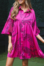 Load image into Gallery viewer, Cheetah Print Bell Sleeve Mini Shirt Dress
