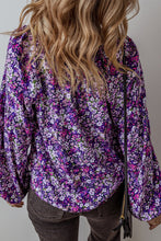 Load image into Gallery viewer, Boho Flower Split V Neck Bubble Sleeve Blouse
