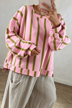 Load image into Gallery viewer, Stripe Dropped Shoulder Round Neck Casual Sweatshirt
